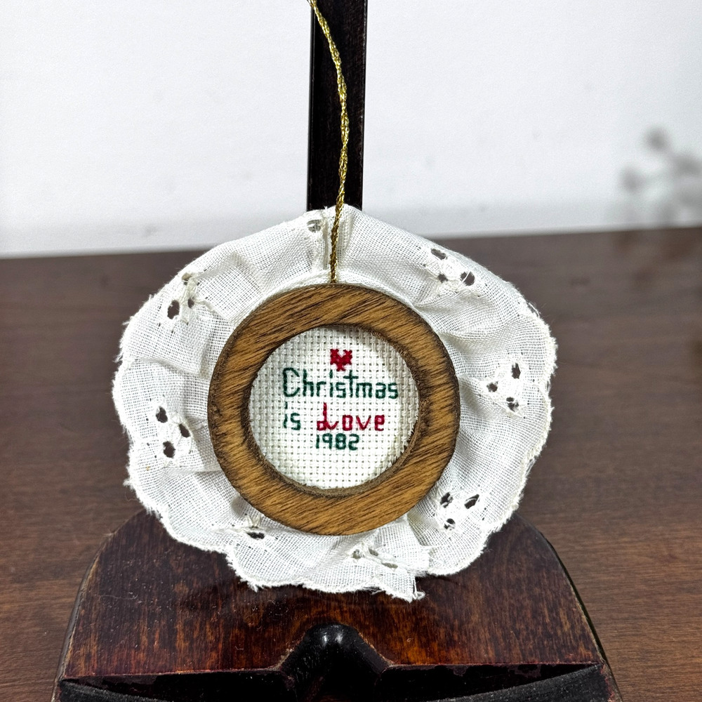 Cross Stitch Christmas is Love Vintage 1982 Mini Framed 1.5"